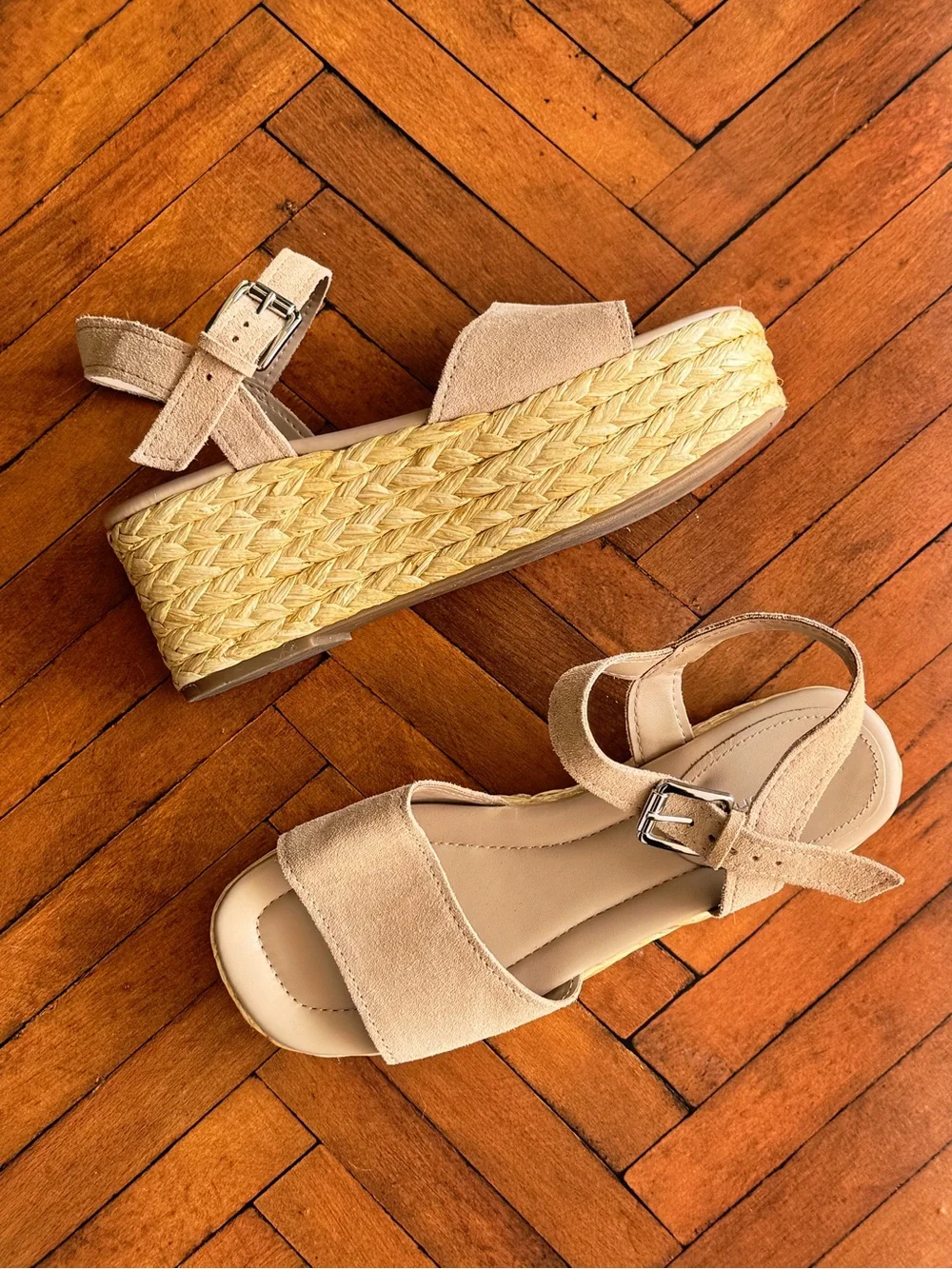 Sz 8.5 Marc Fisher Tan Suede Jellard Espadrille Chunky Jute Wrap Platform Sandal